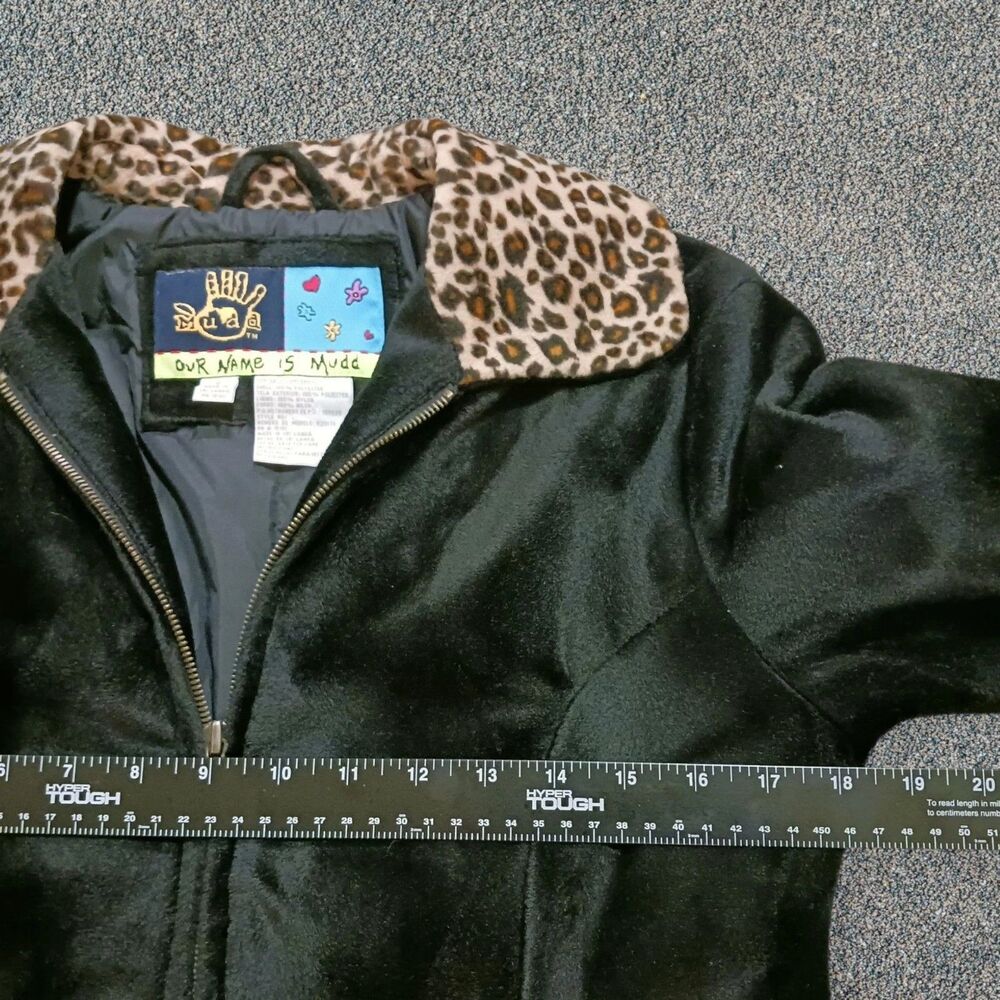 Mudd Women's Black Faux Fur Leopard Print Trim Full Zip Coat Jacket Y2K Small - Picture 7 of 10